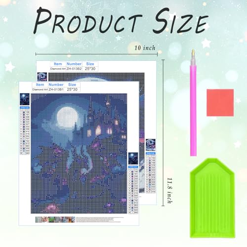 XUNLURY Dragon Diamond Art Kits 2 Pcs, Fantasy Neon Dragon Full Moon Castle Diamond Painting Kits for Adults Beginners, Full Drill Diamonds Dots for Home Decor, 9.8x11.8 Inch - color: color_4, size: 10 x 11.8 inches