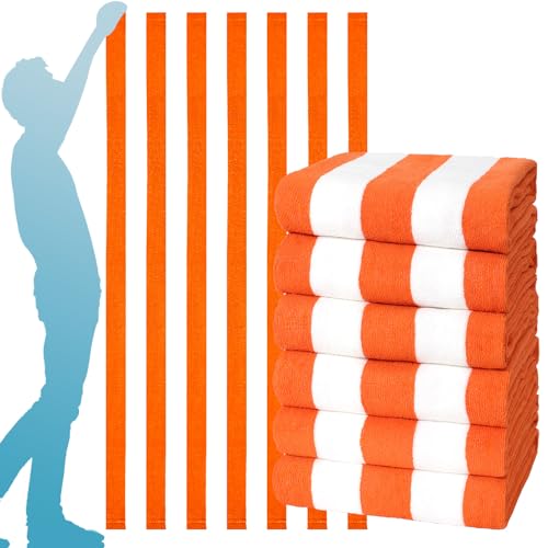 6 Packs Oversized Stripe Beach Towel Thin Terry Set with Towel Bands Extra Large XL Big Clearance Soft Super Swim Towels Pool Bath Travel Accessories Essentials Blanket Men Women Adults Gift Orange - color: Large Orange, size: 72.00" X 40.00"