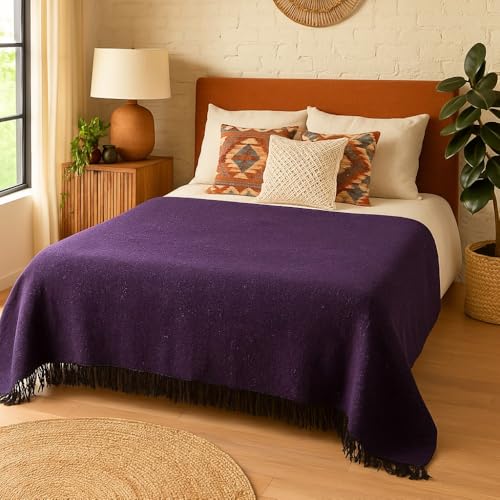 Open Road Goods Solid Color Mexican Yoga Blanket – Large Handwoven Throw for Yoga, Beach, Camping or Home – Soft and Durable Cotton Blend - color: Purple Blanket