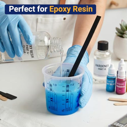 30 Pack 10oz 320ml Clear Plastic Paint Mixing Cups with 30 Stir Sticks - Disposable Graduated Measuring Cups for Paint, Resin & Epoxy with ML Scale & 3-Column Ratios (1:1-7:1) for DIY Crafts - size: 10oz / 320ml