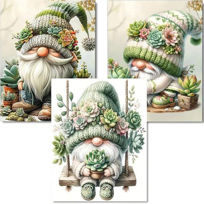 OFRKE Diamond Painting Kits for Adults,3 Pack Succulents Dwarf Diamond Art for Beginners, Diamond Round 5D Full Drill Paint with Diamonds Pictures Gem Art Painting Kits DIY Crafts Kits 12x16inch - color: 3pcs-Green Dwarf