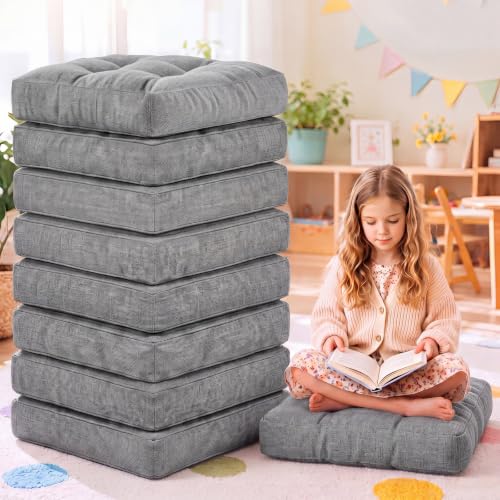 Juexica 8 Pack Floor Cushions for Kid 3.5",Grey,Square - color: Grey, style: Square