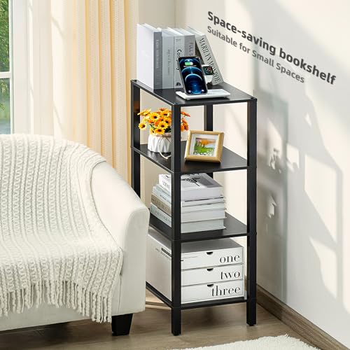 YUFAM 4 Tier Small Bookshelf, Narrow Tall Shelf, Wooden Book Shelf, Black - color: Black, size: 4-Tier