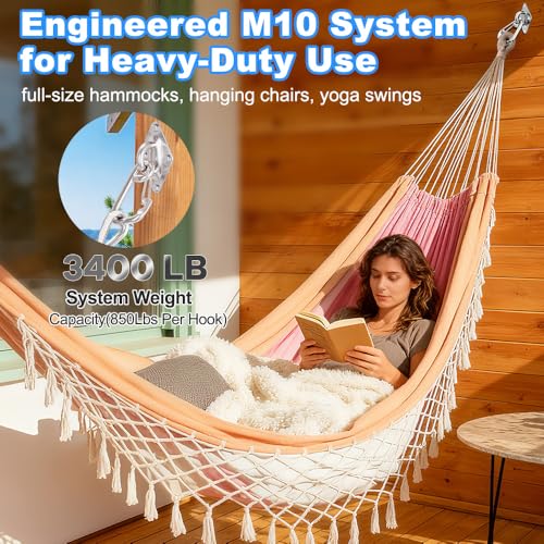 M10 Hammock Hooks Kit, 4-Pack Heavy Duty 304 Stainless Steel Pad Eye Hooks - size: 4 × M10 + Snap Hooks