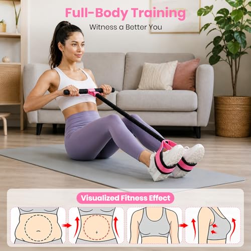Rojvvec Pedal Resistance Bands with Handle 55LBS, Fitness&Workout Equipment | Upgraded TPR Tube and Soft Foam Fabric Foot Pedal, Exercise Bands Set, Sit Up Equipment for Stretching Training for Home Gym - color: Pink-Black