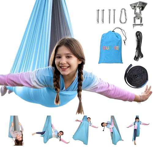 OUTREE Sensory Swing, Double Layer Therapy Swing with 360° Swivel Hanger, Healing & Relaxing Cuddle Sensory Swing for Kids and Adults with Autism, ADHD, Sensory Processing Disorder(Blue and Gray) - color: Blue/Gray