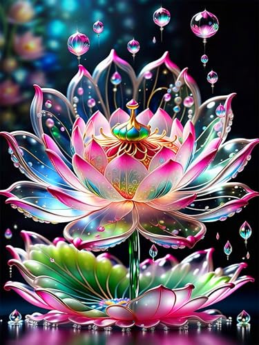 Axquilon Lotus Diamond Art Kits for Adults 12x16inch | Round Full Drill 5D Flowers Diamond Painting Kits for Beginners Paint by Diamonds Gem Art Painting Kits DIY Crafts Kits - color: Lotus