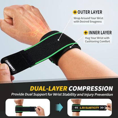 CAMBIVO 2 Pack Wrist Brace for Carpal Tunnel with wraps, Black-Green - color: Black-Green
