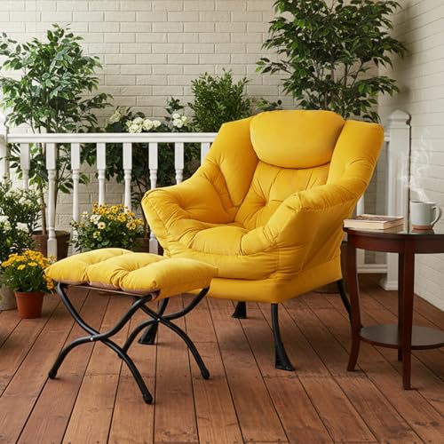 Tiita Lazy Chair with Ottoman, Comfy Reading Accent Chair, Velvet Yellow - color: Yellow