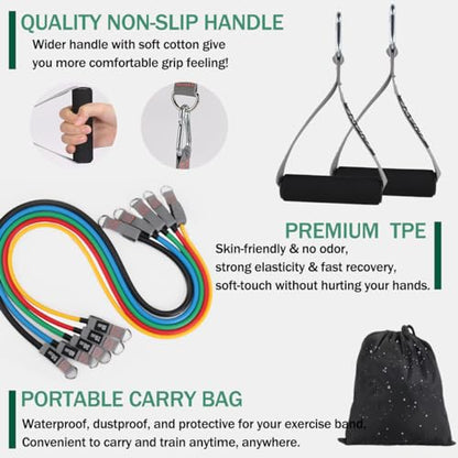 Resistance Bands with Handles, Exercise Bands with Handles, Door Anchor - color: 5 in 1 band -150lbs