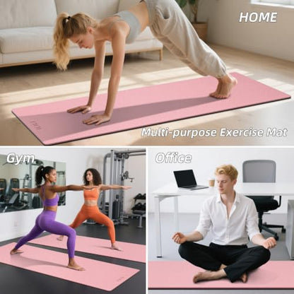 ILILI 10mm Extra Thick, TPE Yoga Mat, 76×28 Inch Extra Long, Carrying Strap - color: Pink+Black