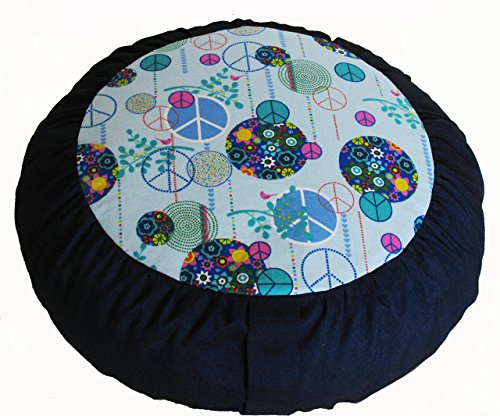Meditation Cushion Zafu Pillow - Limited Edition - Love Peace & Happiness Blue - color: Lovepeacehappiness Blue