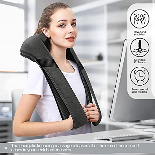 Mirakel Shiatsu Neck & Back Massager with Heat for Pain Relief Deep Tissue | Ergonomic Design Shoulder Massager, Electric Kneading Whole Body Massage, Christmas Idea Gifts for Women Men Dad Mom wife - color: Gun Gray Green