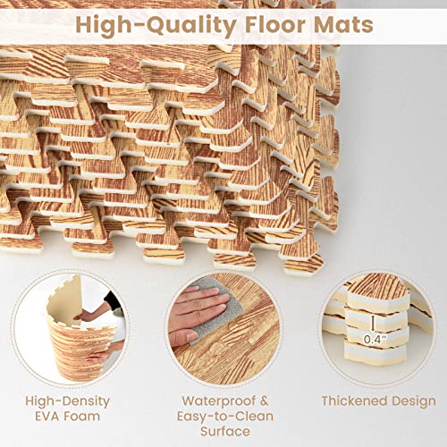 Tangkula 25 Tiles Foam Flooring Mats with Border, 100 SQ FT EVA Interlocking Exercise Foam Mats for Exercise Equipment, Elastic Puzzle Play Mats, 3/8” Thick Non-Slip Workout Floor Mats for Home Gym - size: 100 sq.ft