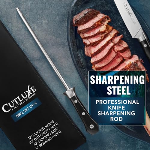 Cutluxe Butcher Knife Set, Brisket, Breaking & Boning Knife with Honing Rod | Carving Blades for Meat Prep, Ultra Sharp German Steel, Full Tang Ergonomic Handles – Grilling Gift - size: 4 Pcs BBQ Set