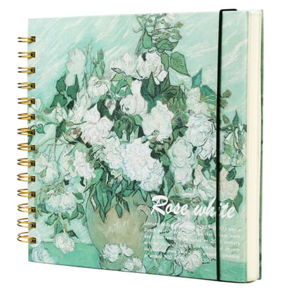 SuyuanArt Hardcover Square Sketchbook 8" x8", Thick Acid-Free Paper for Drawing Spiral Bound, Portable Mixed Media Art Sketch Pad,Drawing Sketching Gift for Artists - color: Roses 8.3" x 8.3"