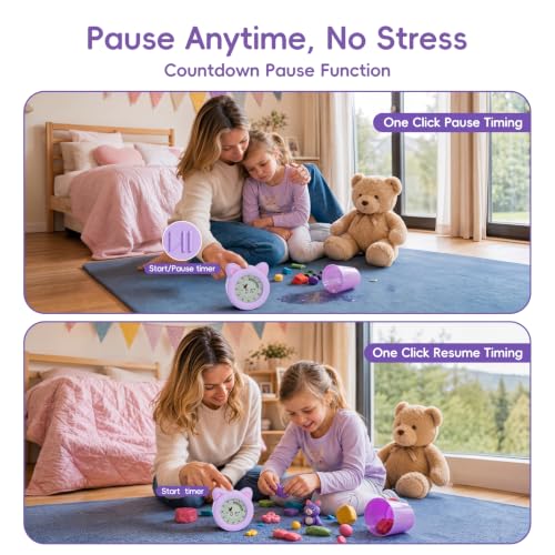 299 Minute Visual Timer for Kids, Cat Countdown Timer with Pause ﻿ | Digital Classroom Timer with Clock and Alarm, ADHD Autism Toddler Support, Time Management Tool, Girl Pomodoro Timer, Purple