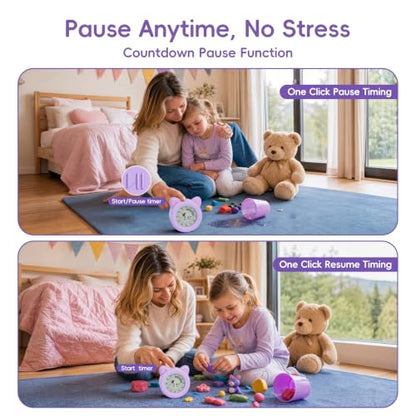 299 Minute Visual Timer for Kids, Cat Countdown Timer with Pause ﻿ | Digital Classroom Timer with Clock and Alarm, ADHD Autism Toddler Support, Time Management Tool, Girl Pomodoro Timer, Purple