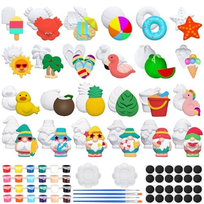 Simgoing 24 Sets Ceramic Painting Kit for Kid Ready to Paint Figures Beach | DIY Arts Crafts for Children, Paint Brushes Magnets Included, Summer Party Favors Creative Figures Beach Theme - style: Beach