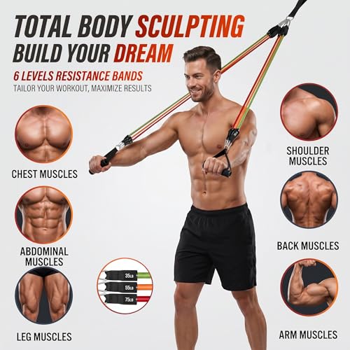 WHATAFIT Resistance Bands, 5 Level Exercise Bands with Handles for Workout - color: 300LB-Orange-red