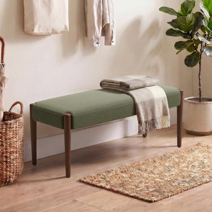Usaint 42" End of Bed Bench with Wood Legs, Dark Green with Walnut Leg - color: Dark Green With Walnut Leg