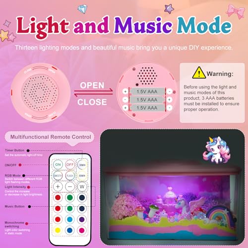 HYASIA Unicorn Light-Up Terrarium Kit for Kids - Night Light with Remote & Music, DIY Arts and Crafts for Kids Ages 8-12, Perfect Birthday Hoilday Graduation Gifts for 4-12 Year Old Girls