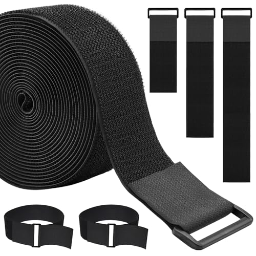 2In x 16Ft Cable Straps Heavy Duty With 15 Buckles, Black Hook and Loop Straps, Reusable Cable Ties for Organizer or Storage - size: 2In x 16Ft