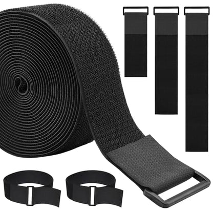 1.5In x 32Ft Cable Straps Heavy Duty With 40 Buckles, Black Hook and Loop Straps, Reusable Cable Ties for Organizer or Storage - size: 1.5In x 32Ft