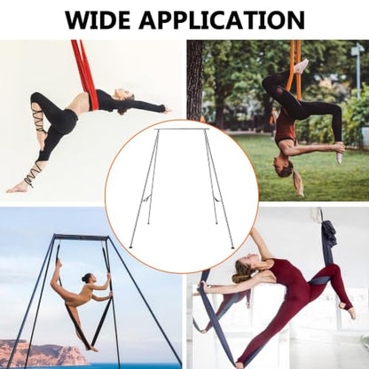 TECSPEC 9.6 FT/115.3 Inch Adjustable Height Aerial Yoga Frame & Hammock, Professional Swing Stand with 18 FT/33FT Aerial Silk, 550lbs Max Capacity - color: Purple
