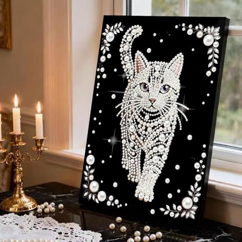 GEMFAMILY 5D Diamond Pearl Painting Kits for Adults Beginners, Special Shape Diamond Art Kits for Animal Cat,DIY Diamonds Art Pearl Painting for Home Walls Decor 12 x 16 inch - color: HL107