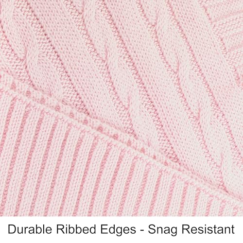 NTBAY Cotton Cable Knit Throw Blanket, 51 x 67, Baby Pink - color: Baby Pink, size: Throw(51"x67")