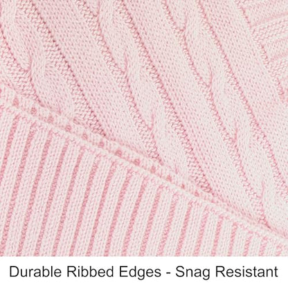 NTBAY Cotton Cable Knit Throw Blanket, 51 x 67, Baby Pink - color: Baby Pink, size: Throw(51"x67")