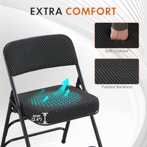 Folding Chair Fabric Padded Seat Indoor Foldable Chair Grey 2 Pack - color: Black X2