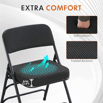 Folding Chair Fabric Padded Seat Indoor Foldable Chair Grey 2 Pack - color: Black X2