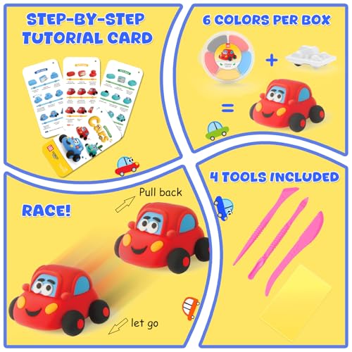 Air Dry Clay Kit for Kids - 3 Boxes Pull Back Car Making | Modeling Clay with Sculpting Tools, Base, Backing Board, Tutorial, Ultra Light & Soft, Creative DIY Arts and Crafts Toys - color: Racine Trio