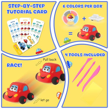 Air Dry Clay Kit for Kids - 3 Boxes Pull Back Car Making | Modeling Clay with Sculpting Tools, Base, Backing Board, Tutorial, Ultra Light & Soft, Creative DIY Arts and Crafts Toys - color: Racine Trio