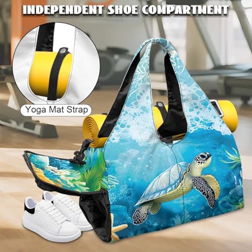 Yoga Mat Bag for Men Women Canvas Yoga Mat Carrier Take In Out Mat Easily for Beach Swim Bags Pool Sports Gym - color: Blue Sea Turtle
