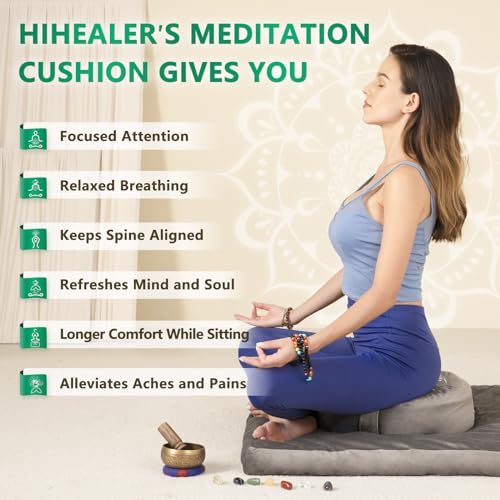 Hihealer Meditation Cushion, Traditional Tibetan Velvet Meditation Pillow - color: Calmly Grey & White