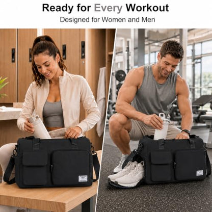FIORETTO Women's Gym Duffle Bag with Shoes Compartment, 30L Capacity, Ideal for Travel, Gym, Sports, Duffel, Weekender - color: Black, style: Gym Bag