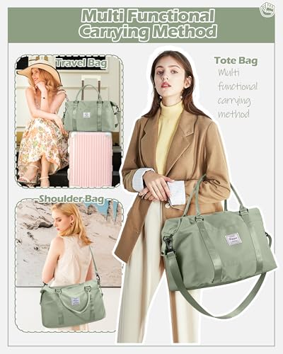 Travel Duffel Bags for Women Mens Waterproof Weekender Carry on Bag Sports Gym Bag Travel Tote Bags with Wet Pocket Overnight Bag Workout Duffel Bags with Trolley Sleeve Grey Green - color: F7-Grey Green