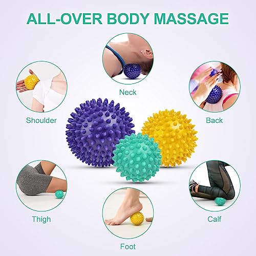 URAQT Spiky Massage Ball, 3 Pack Hard Spiky Massage Ball Roller Set, Professional Physical Therapy Massage Balls for Myofascial Release, Trigger Point Deep Tissue Massage, Plantar Fasciitis Recovery - color: 3pcs-a