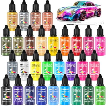 Airbrush Paint Set - 30 Colors Ready to Spray Airbrush Kit with 2 Cleaning Brush, Water Based Acrylic Air Brush Paint for Metal, Plastic Models, Artists - 0.7fl oz - size: 21 Fl Oz (Pack of 1)