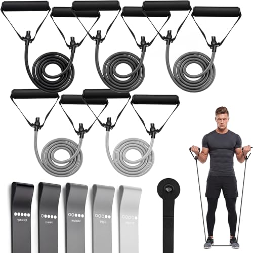 Leyndo Resistance Bands with Handles Tube Exercise Band Handle Bands Workout Door Anchor Straps for Muscle Recovery Home Gym Strength Training for Men Women - color: Dark Color, size: 10-50 Lbs