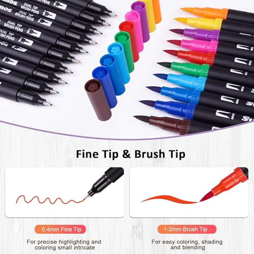 Markers for Adult Coloring Books No Bleeding, 72 Dual Tip Coloring Markers | Brush&Fine Tip Art Supplies for Calligraphy, Journaling, Sketching, Gifts for Teens with Grey Case - color: Grey