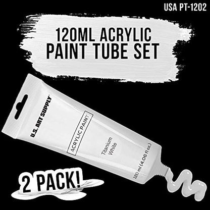 U.S. Art Supply Titanium White Acrylic Paint - 2 Extra-Large 120ml Tubes - High Opacity, Strong Tinting Strength, Acrylic Paints for Canvas Painting, Wood & Media