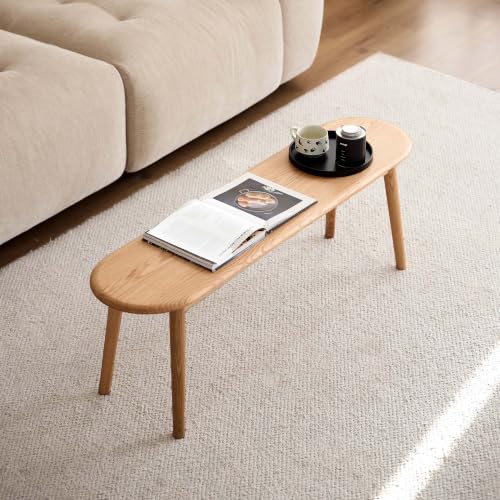 100% Solid Oak Dining Bench, Wood Bench for Bedroom End of Bed with Rounded Corners, Entryway Benches for Dining Room, Kitchen, Living Room (Natural Oak, 47.2") - color: Natural Oak, size: 47.2''