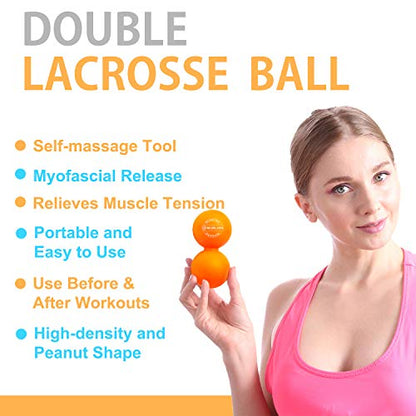 Peanut Massage Ball, Double Lacrosse Ball for Myofascial Release, Trigger Point Therapy, Muscle Relief, Acupoint Massage, Alleviating Neck, Shoulder, Back, Legs, or Muscle Tension - Orange