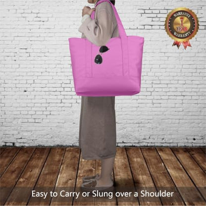 TOPDesign 1-Pack Canvas Tote Bag with an External Pocket, Reusable Grocery Shopping Bag, Top Zipper Closure, Daily Essentials (Light Purple) - color: Light Purple