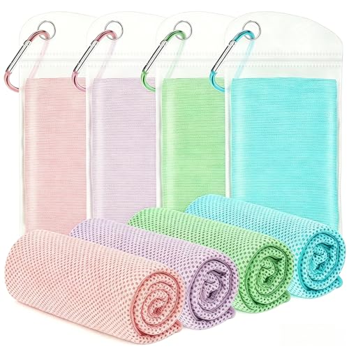 Cooling Towels 4Pack(40"x12"), Soft Breathable Gym Towels for Yoga Workout | Lightweight, Sweat wicking, Quick dry, Soft, Reusable, Absorbent, Cooling Rags for Running, Tennis, Travel, Climbing - color: Macaron Mint Green/Macaron Pink/Macaron Light Purple