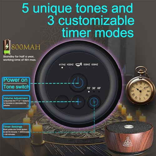 Auto Tibetan Singing Bowl, Meditation Generator Instrument - Solfeggio Bath | Portable Sound Frequency Machine Set for Yoga, Mindfulness, Vibration System of Chakra Balancing, 5 Tones, 3 Timers - color: Zen Wood